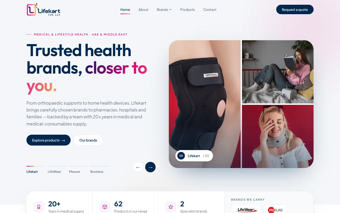 Lifekart home banner with the brand slide navigation